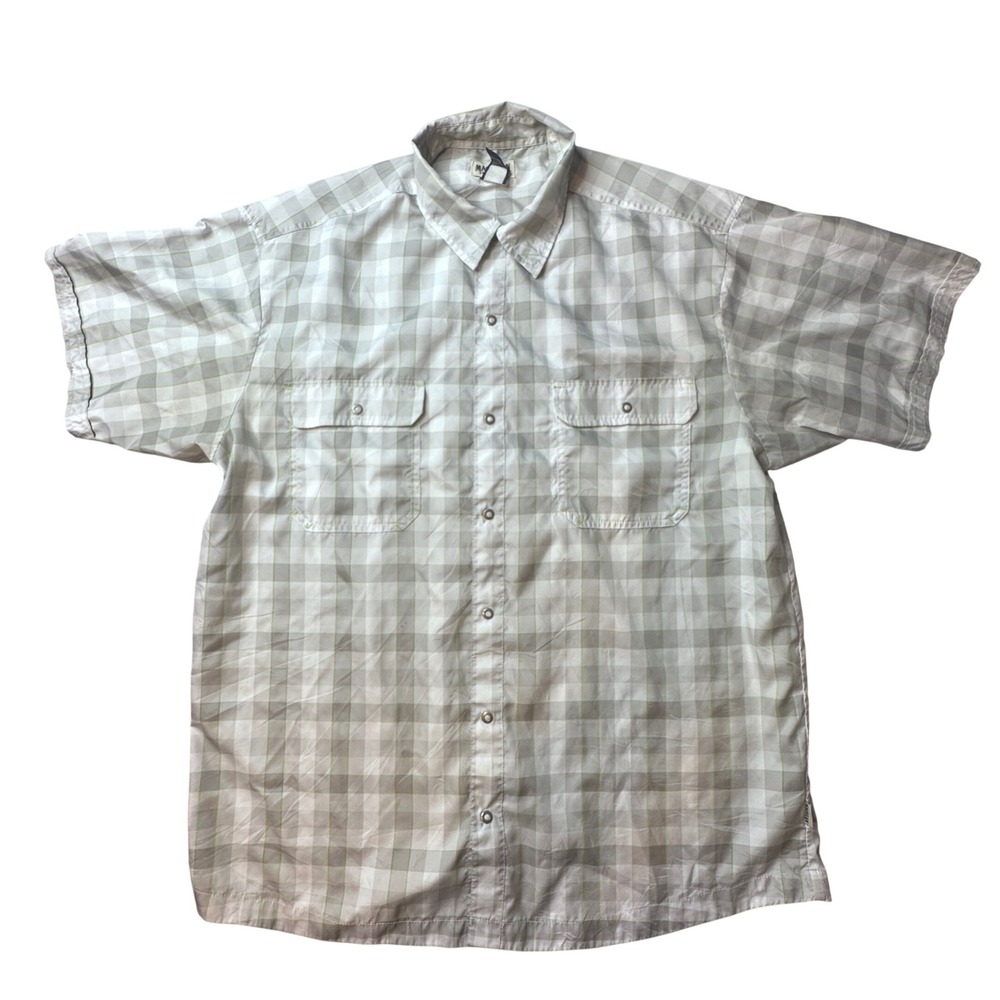 Magellan Sportswear Shirt Mens XL Grey Plaid Short‎ Sleeve Snap Front Outdoor
